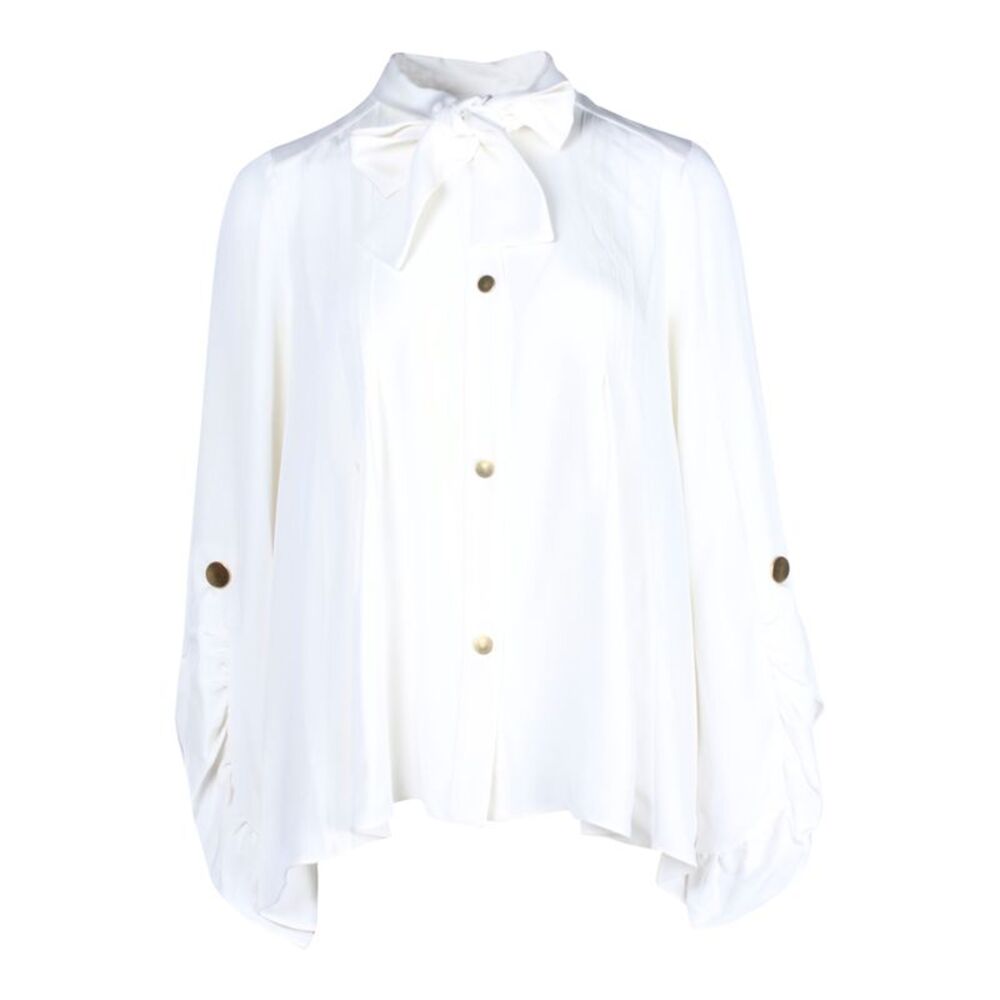 Peter Pilotto Tie-Neck Button-Up Shirt in Cream Silk